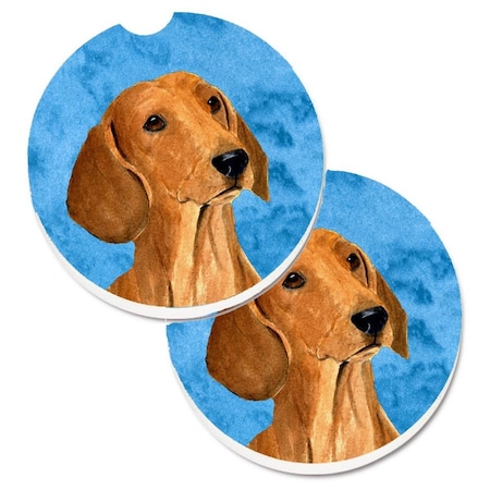 Carolines Treasures Blue Red Smooth Dachshund  Cup Holder Car Coaster, PK2 SS4763-BUCARC